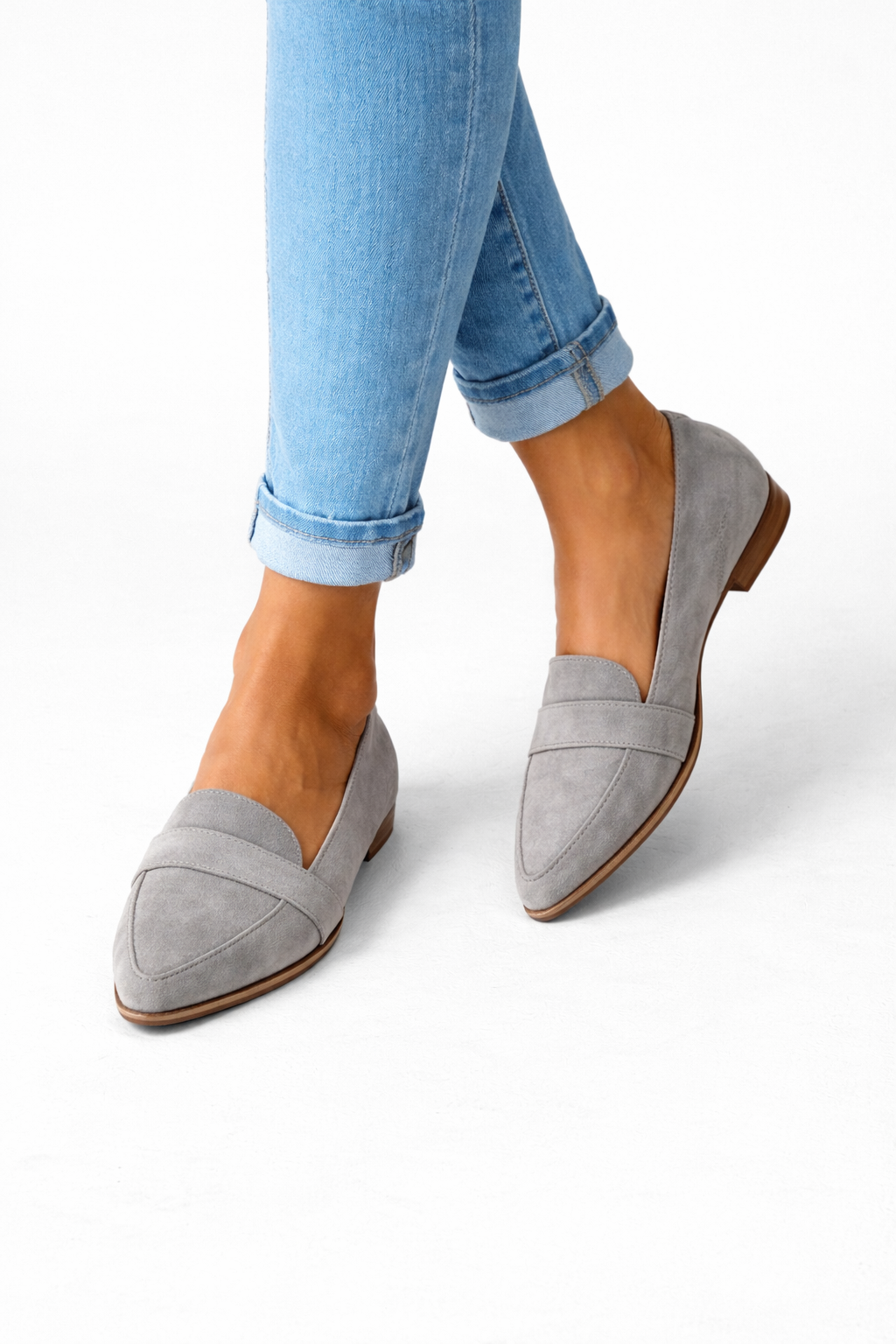 Women's Flat Loafers with Pointed Toe and Front Strap Detail