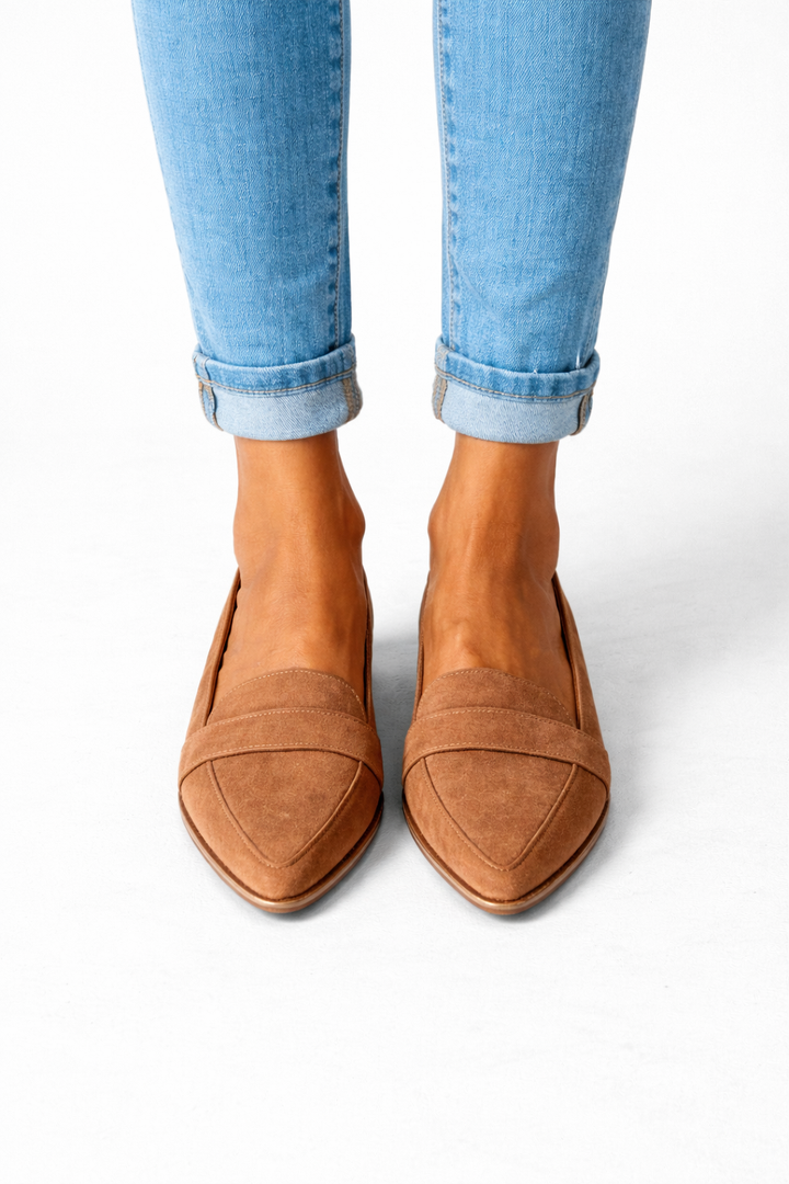 Women's Flat Loafers with Pointed Toe and Front Strap Detail