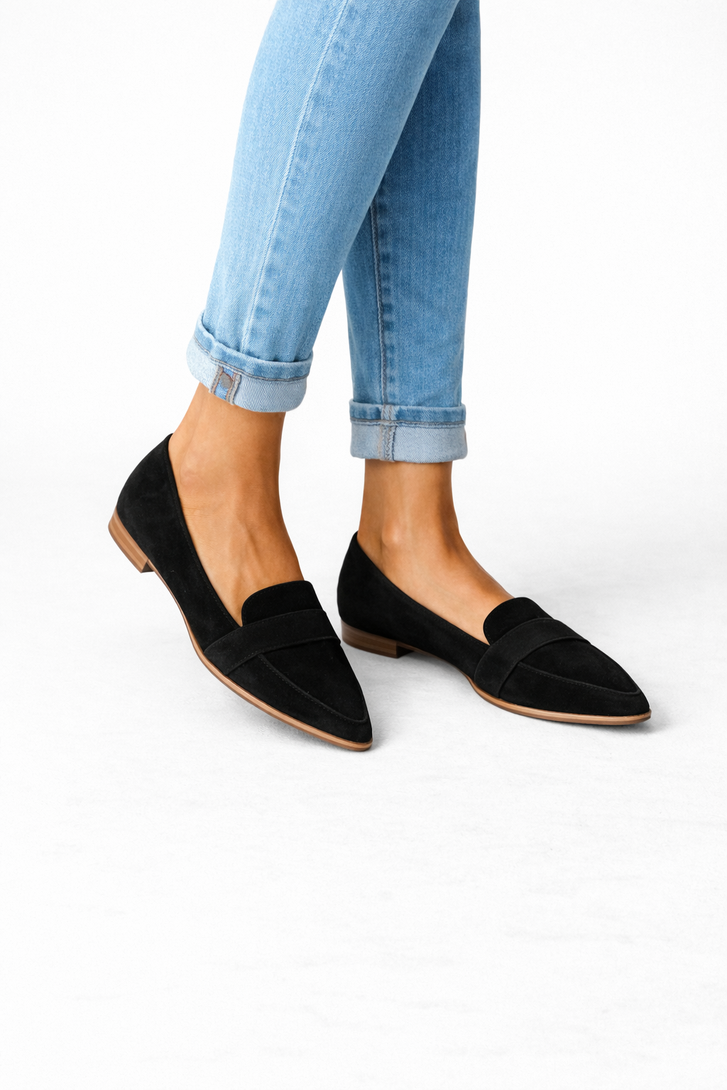 Women's Flat Loafers with Pointed Toe and Front Strap Detail
