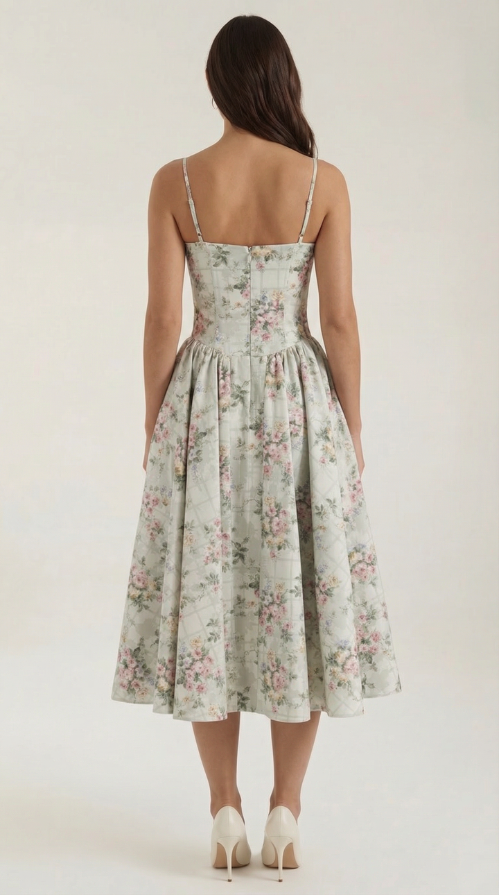 Women's Floral Corset Style Sleeveless Midi Dress