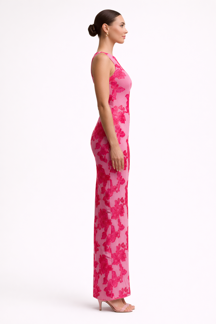 Women's Floral Embroidered Sleeveless Fitted Maxi Dress