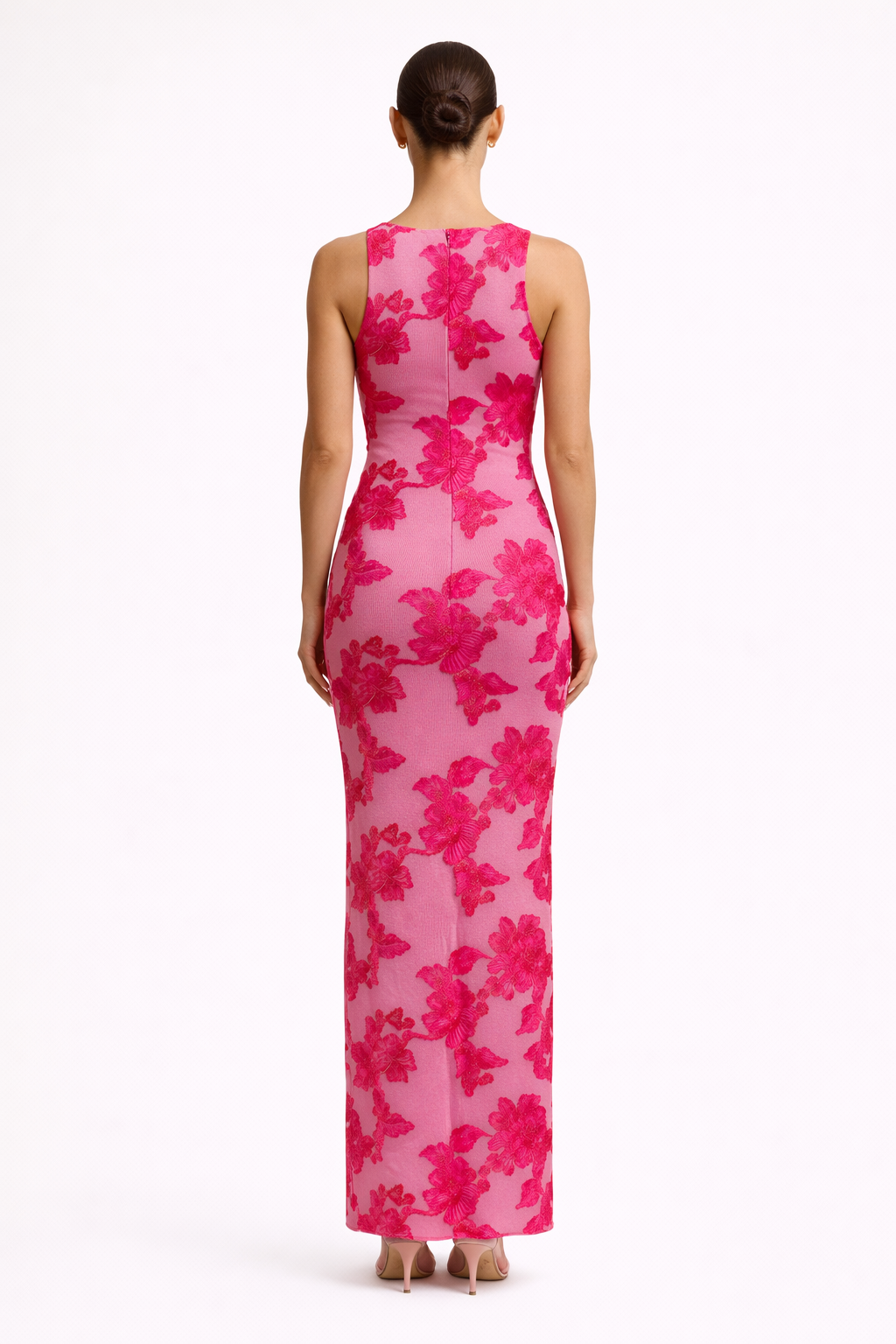 Women's Floral Embroidered Sleeveless Fitted Maxi Dress