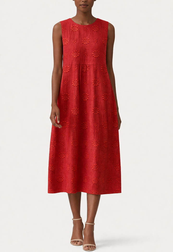 Women's Floral Print Sleeveless Midi Dress with Round Neck