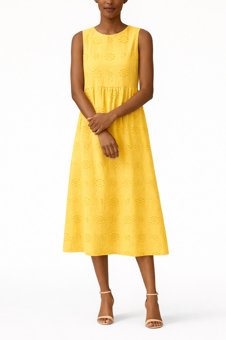 Women's Floral Print Sleeveless Midi Dress with Round Neck