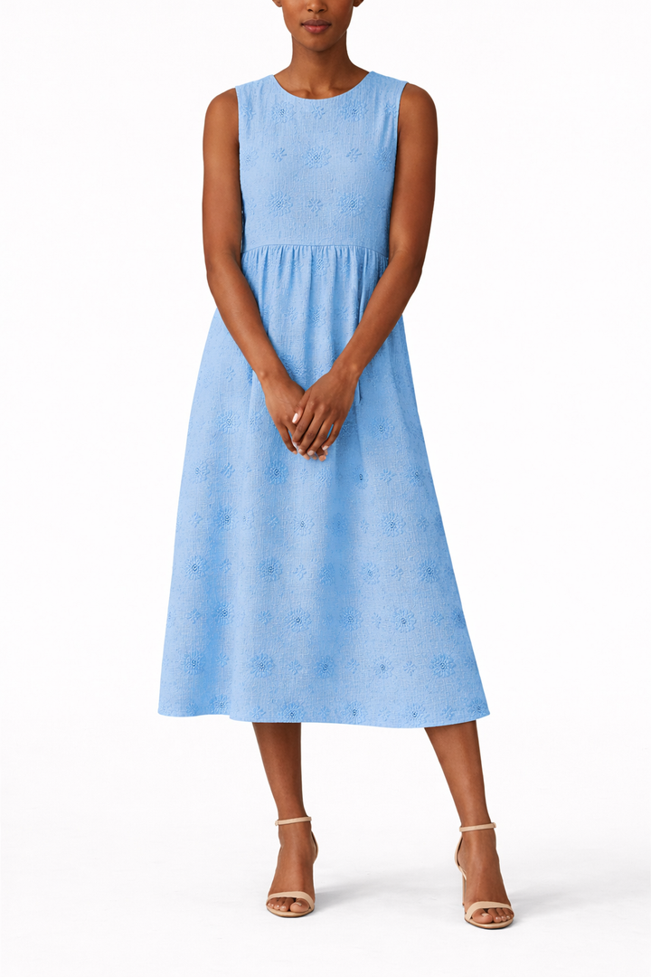 Women's Floral Print Sleeveless Midi Dress with Round Neck