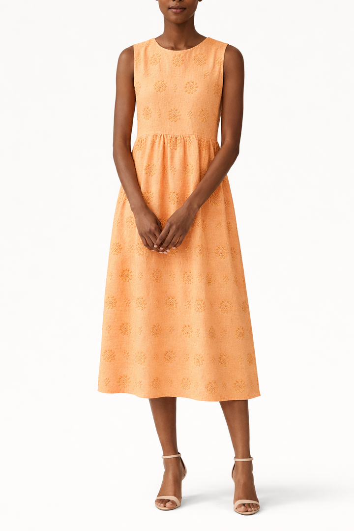 Women's Floral Print Sleeveless Midi Dress with Round Neck