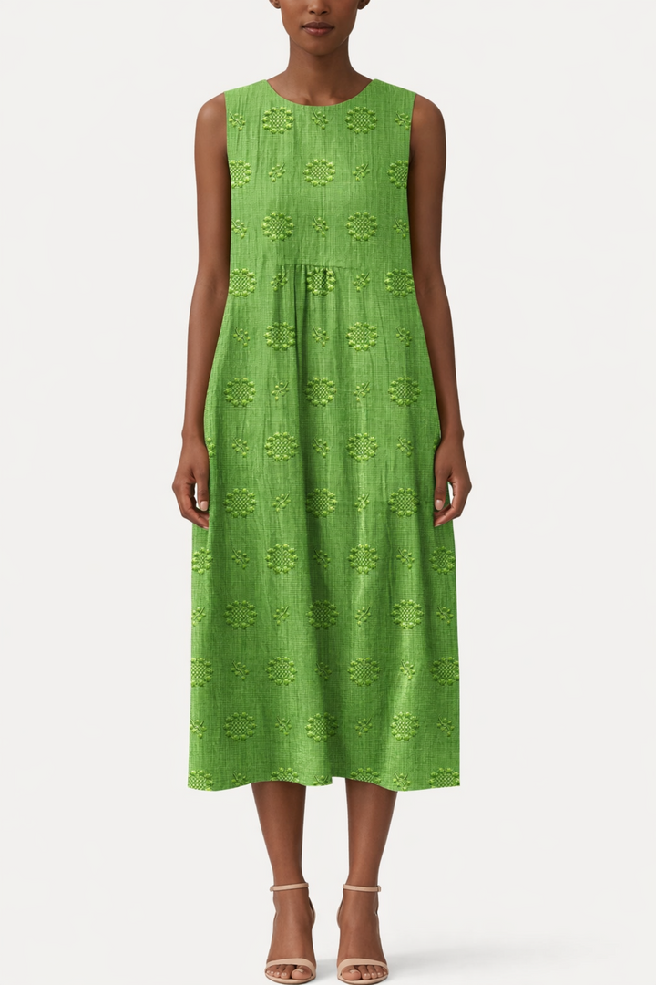 Women's Floral Print Sleeveless Midi Dress with Round Neck