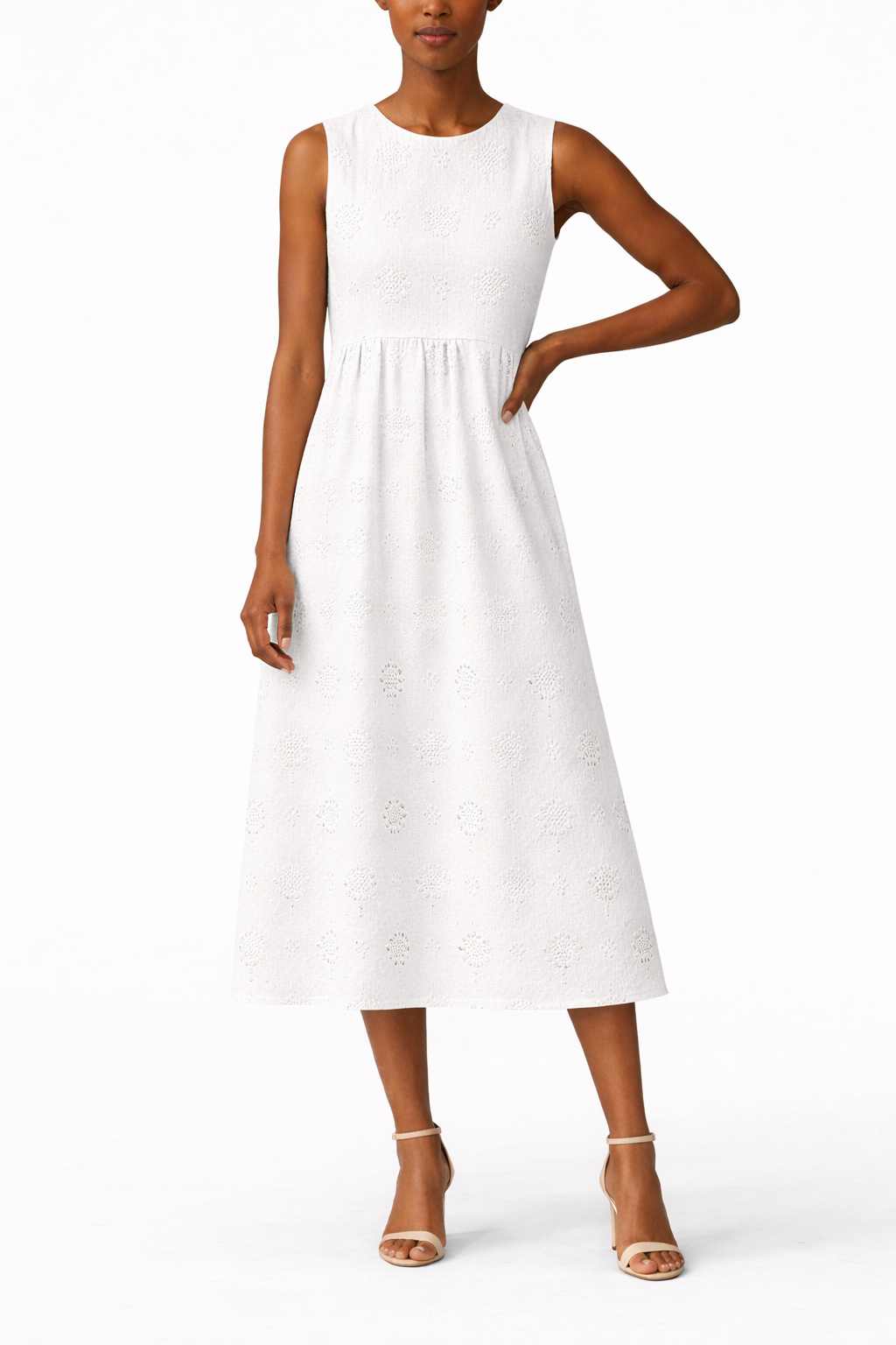Women's Floral Print Sleeveless Midi Dress with Round Neck