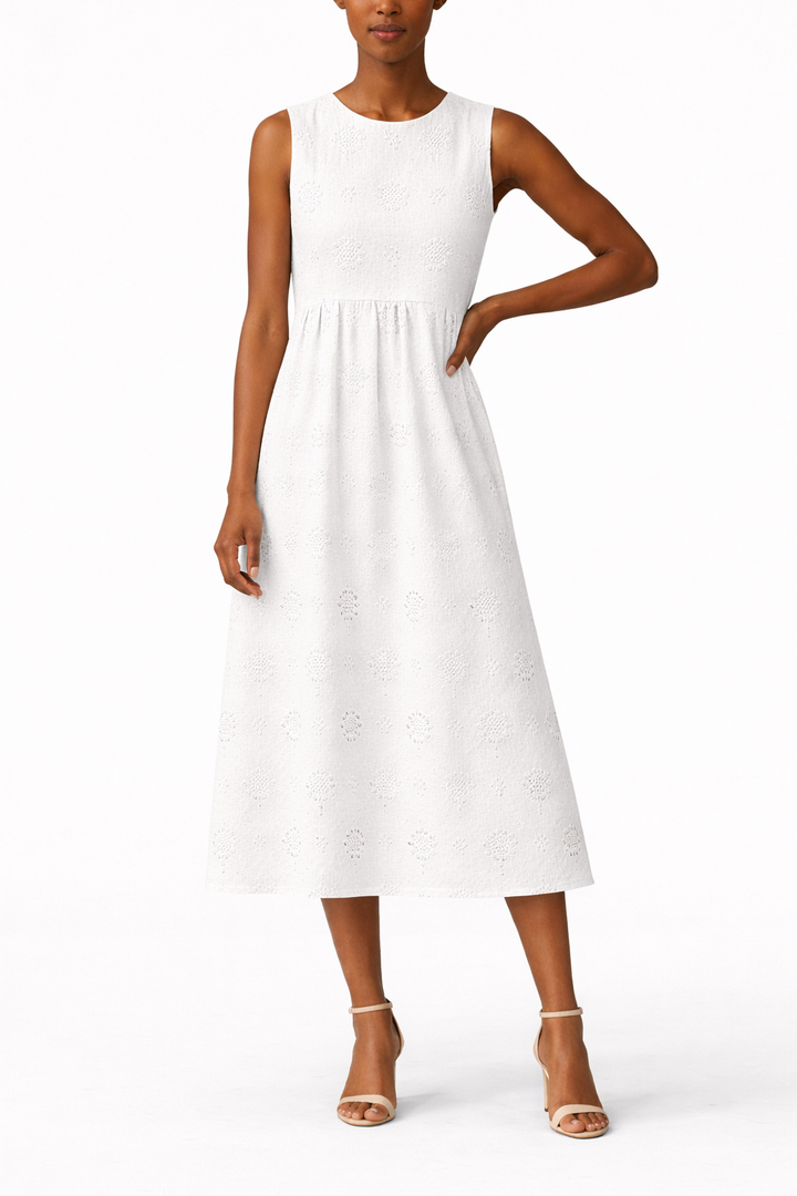 Women's Floral Print Sleeveless Midi Dress with Round Neck