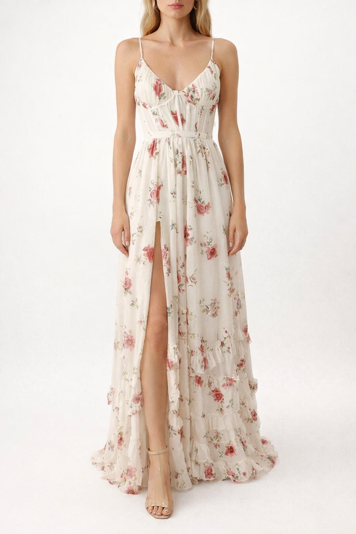 Women's Floral Spaghetti Strap Slit Maxi Dress