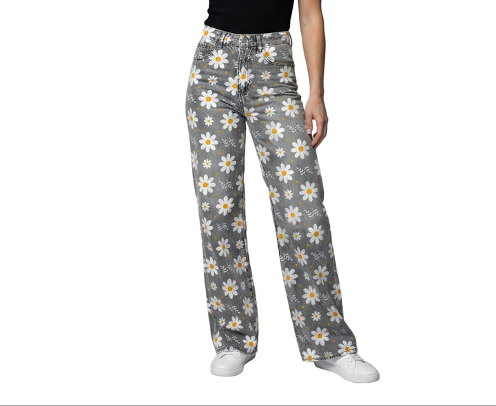 Women's Floral Straight Leg Printed Denim Jeans