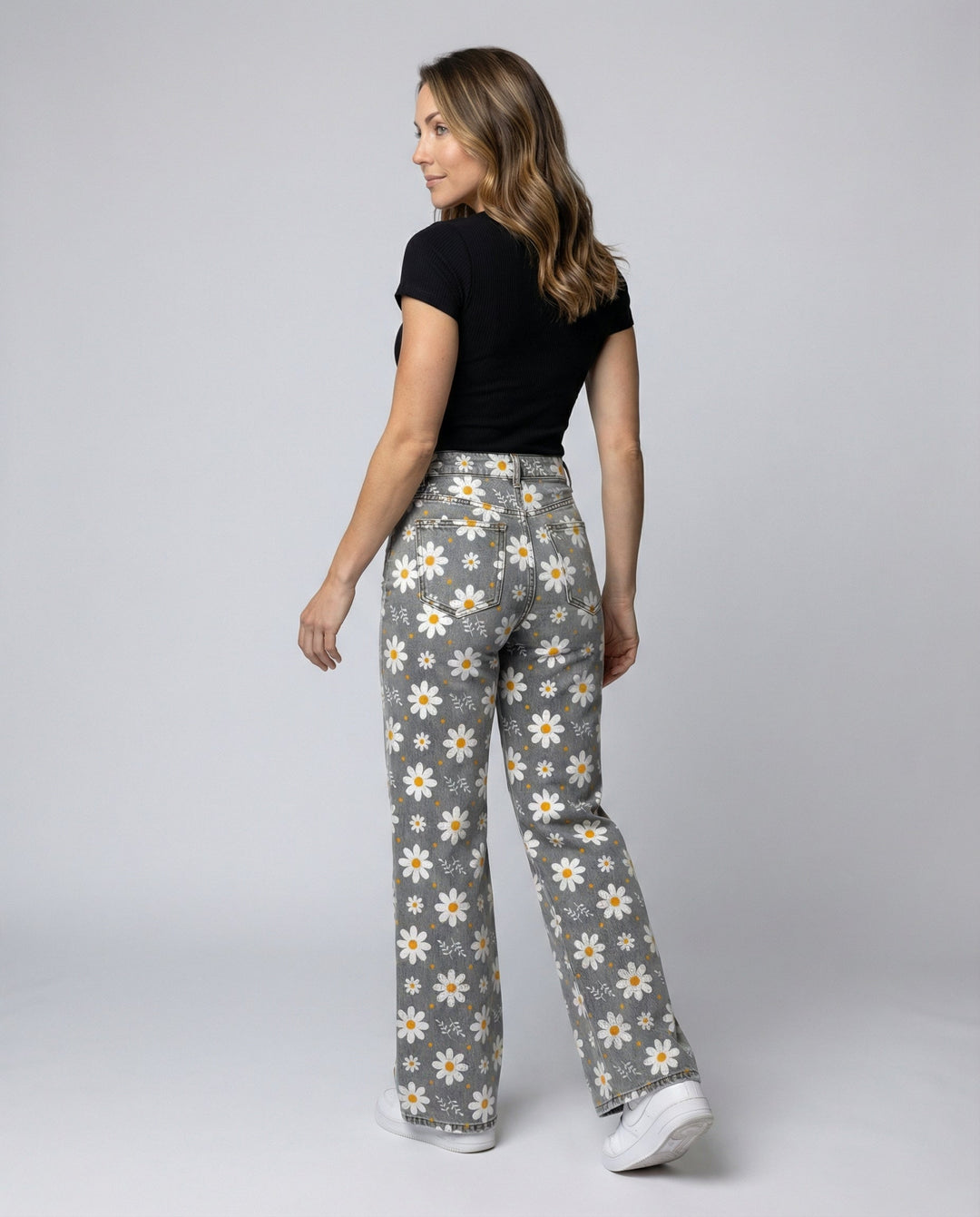 Women's Floral Straight Leg Printed Denim Jeans