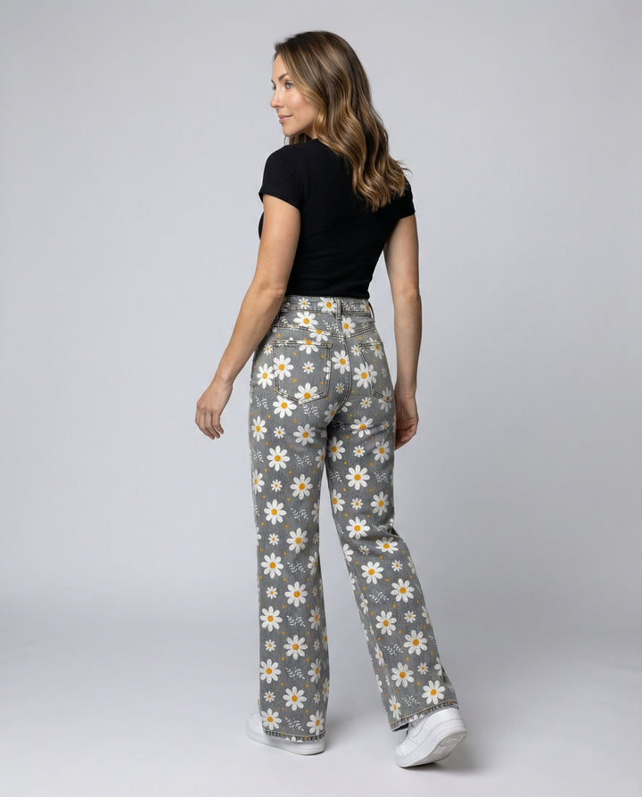 Women's Floral Straight Leg Printed Denim Jeans