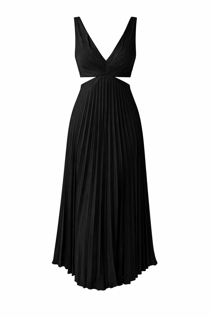 Women's Flowing Twist Pleated Front Maxi Dress