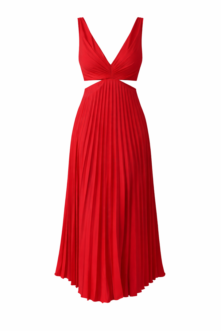 Women's Flowing Twist Pleated Front Maxi Dress
