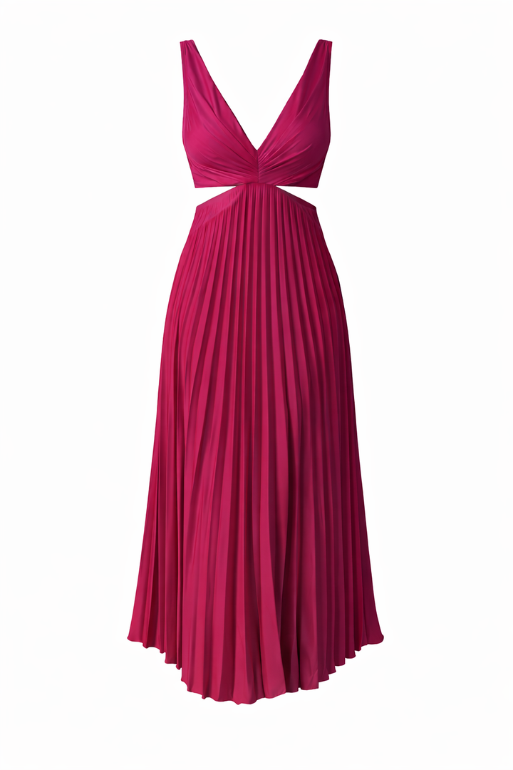 Women's Flowing Twist Pleated Front Maxi Dress