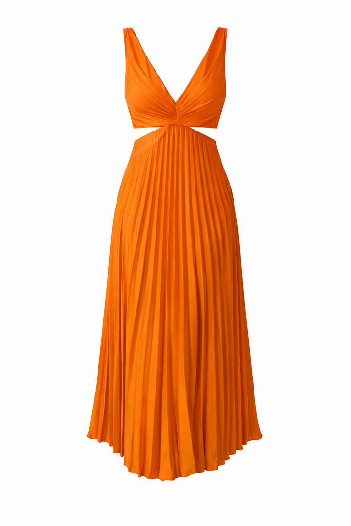 Women's Flowing Twist Pleated Front Maxi Dress