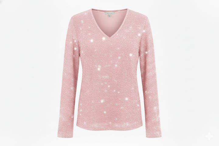 Women's Glitter V Neck Long Sleeve Blouse