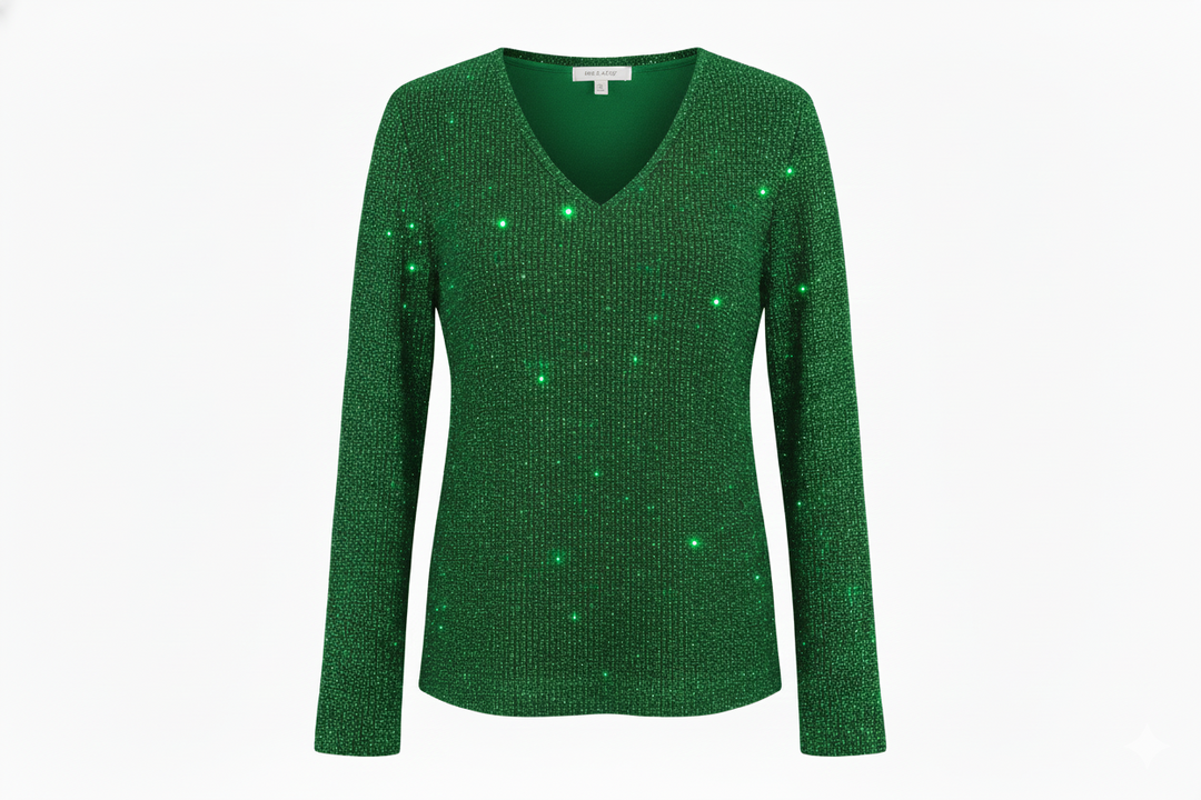 Women's Glitter V Neck Long Sleeve Blouse