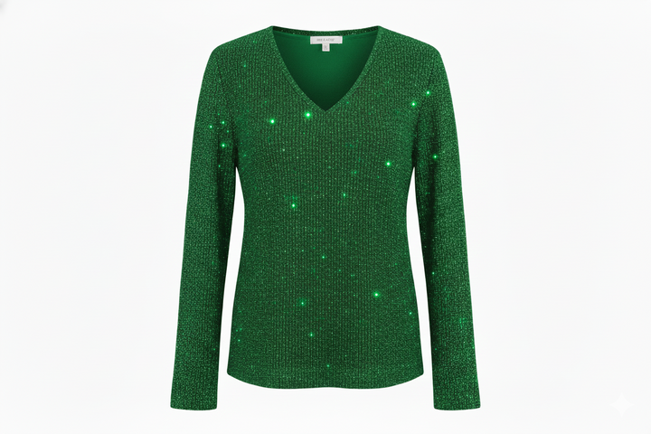Women's Glitter V Neck Long Sleeve Blouse