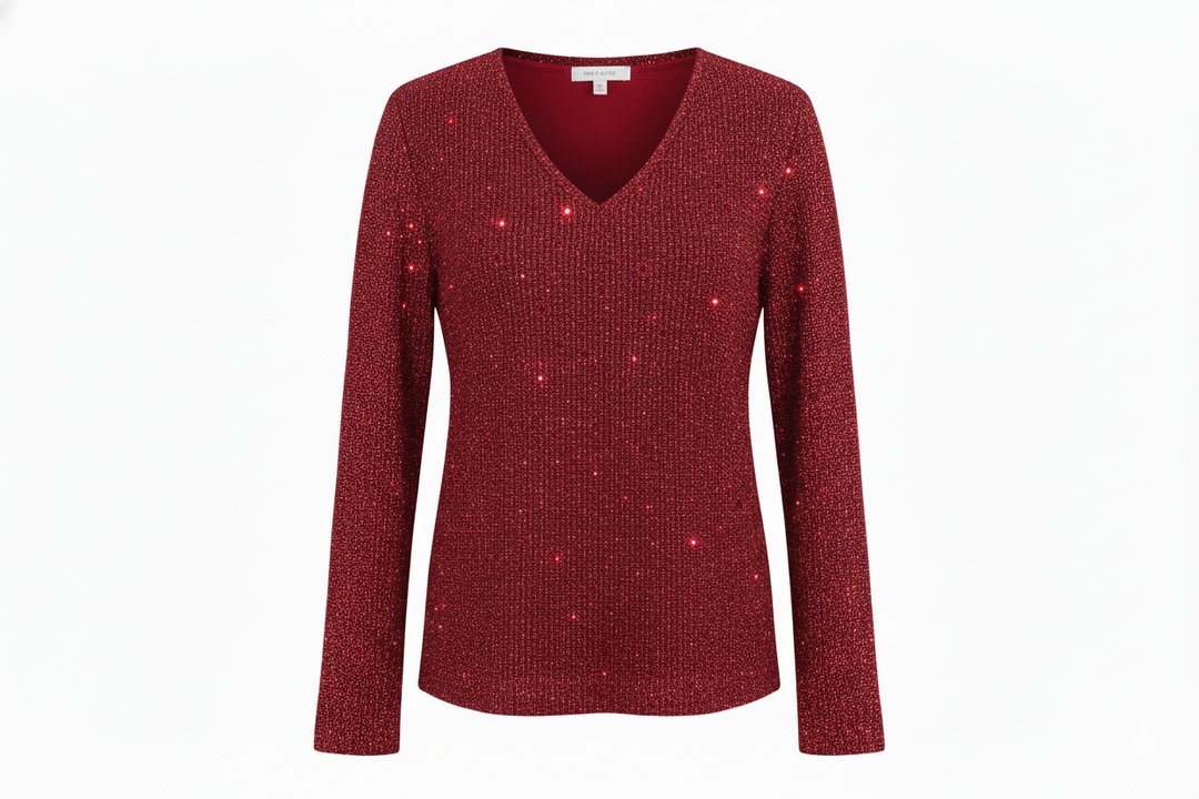Women's Glitter V Neck Long Sleeve Blouse