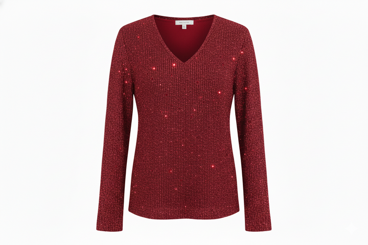 Women's Glitter V Neck Long Sleeve Blouse