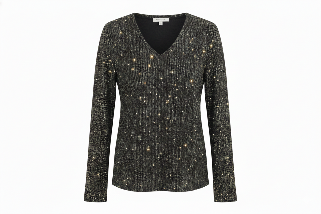 Women's Glitter V Neck Long Sleeve Blouse