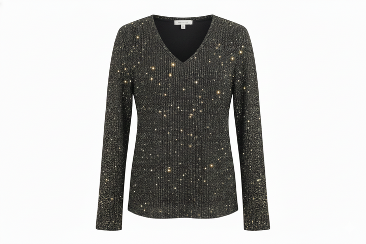 Women's Glitter V Neck Long Sleeve Blouse