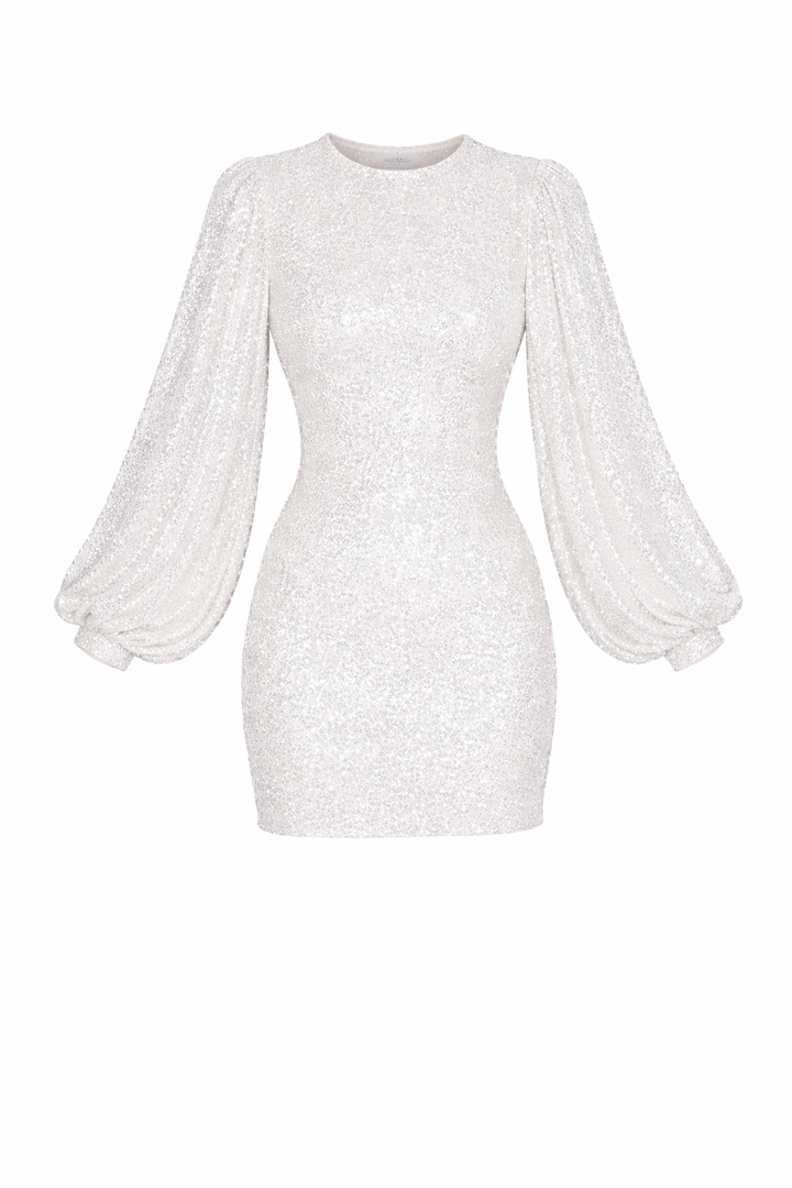 Women's Glittered Short Dress with Long Loose Sleeves