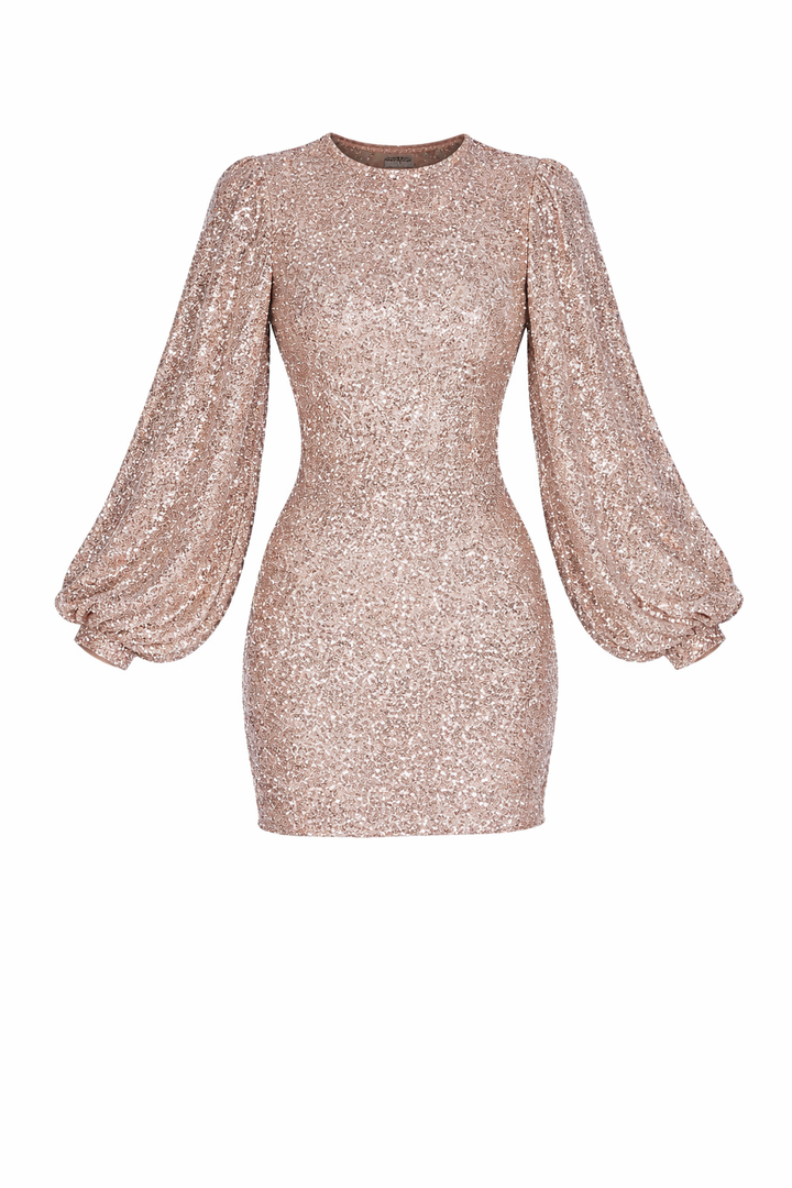 Women's Glittered Short Dress with Long Loose Sleeves