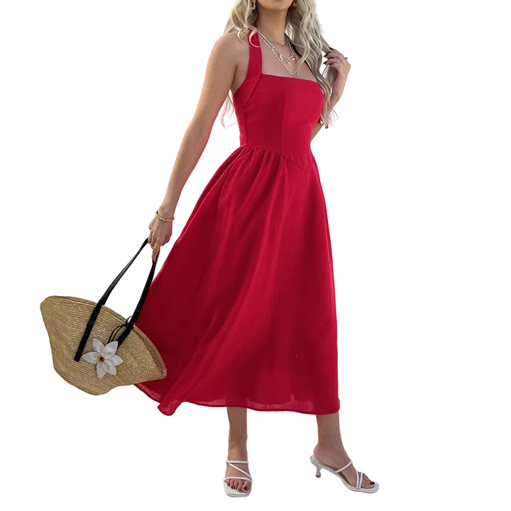 Women's Halter Neck Maxi Dress with Gathered Waist Skirt