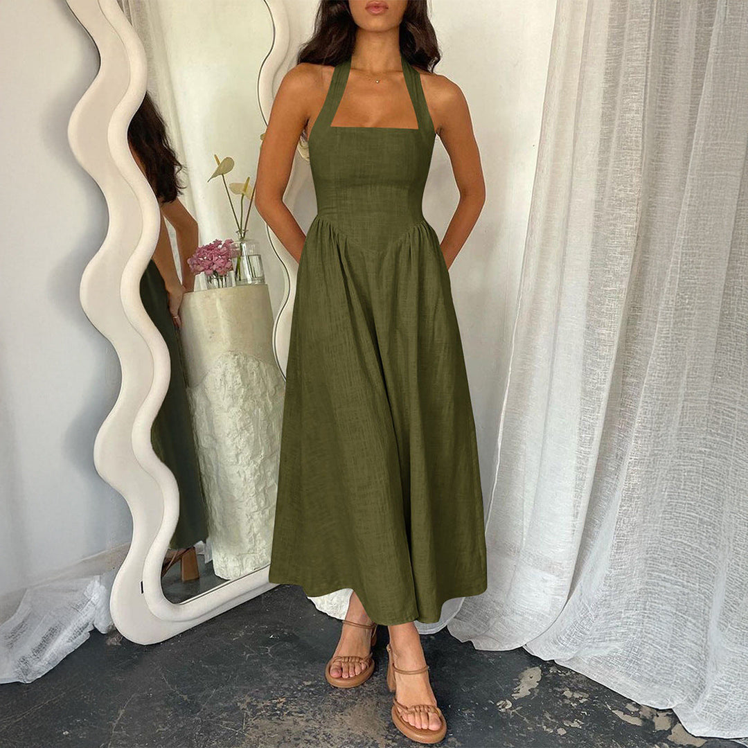 Women's Halter Neck Maxi Dress with Gathered Waist Skirt