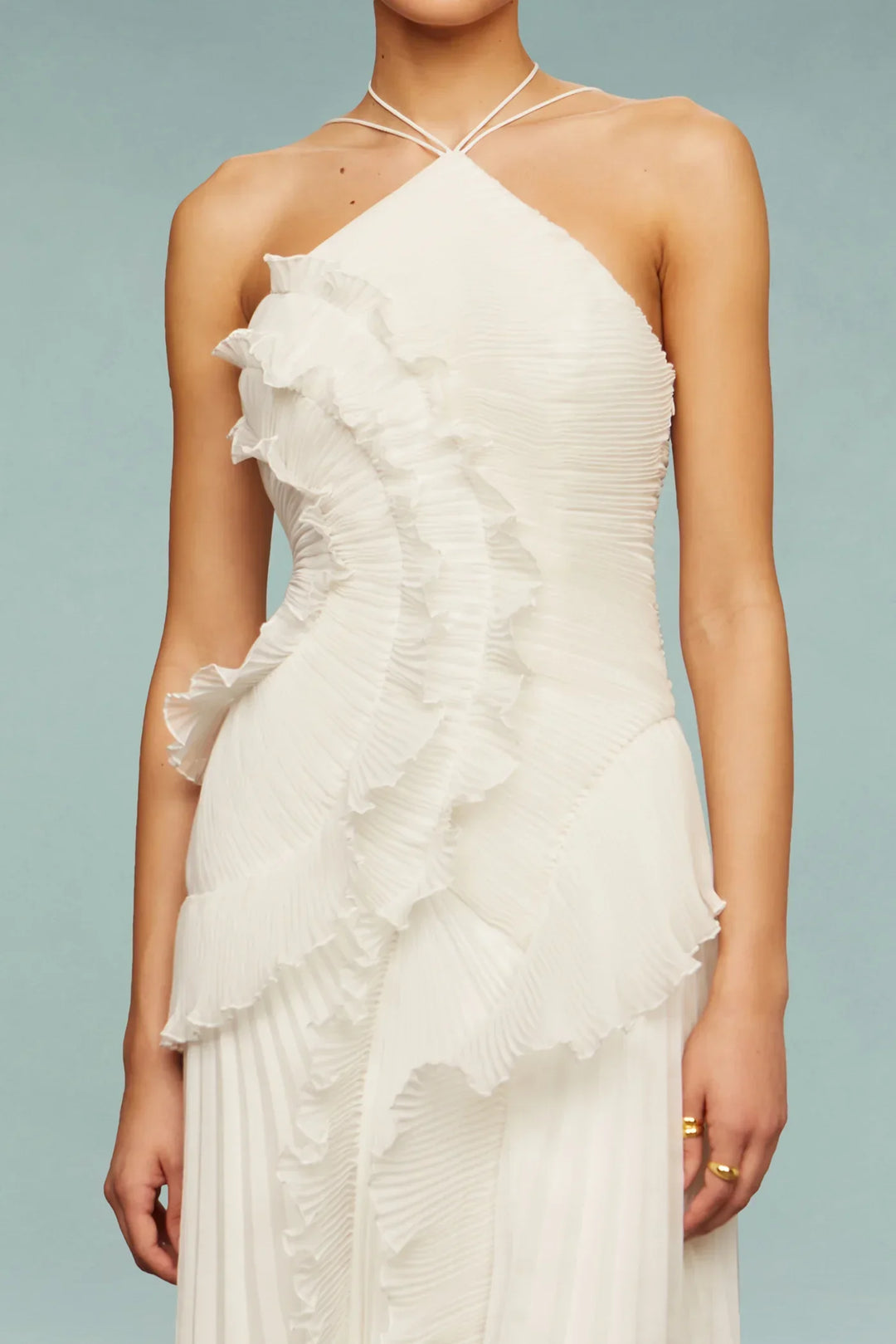 Women's Halter Neck Ruffle Maxi Dress with Draped Shape
