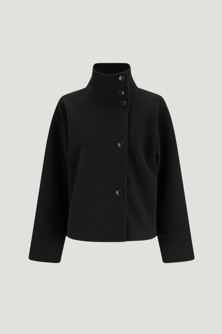 Women's High-neck Buttoned Jacket with Cropped Cut