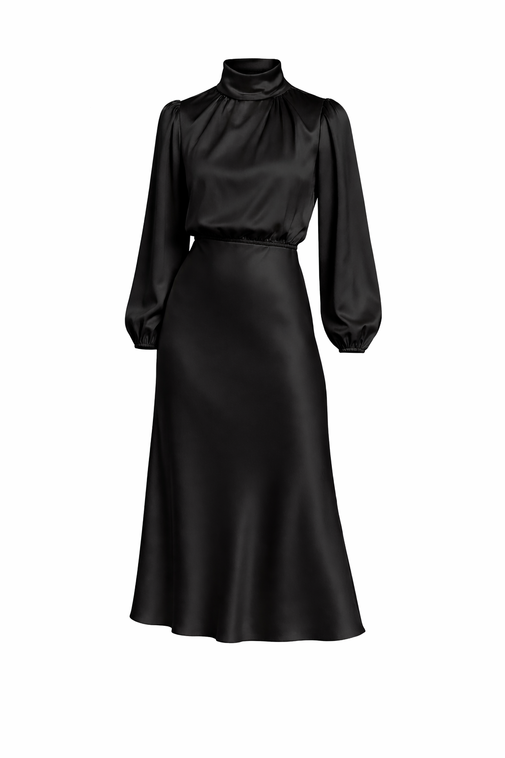 Women's High Waist Long Sleeve  Midi Dress
