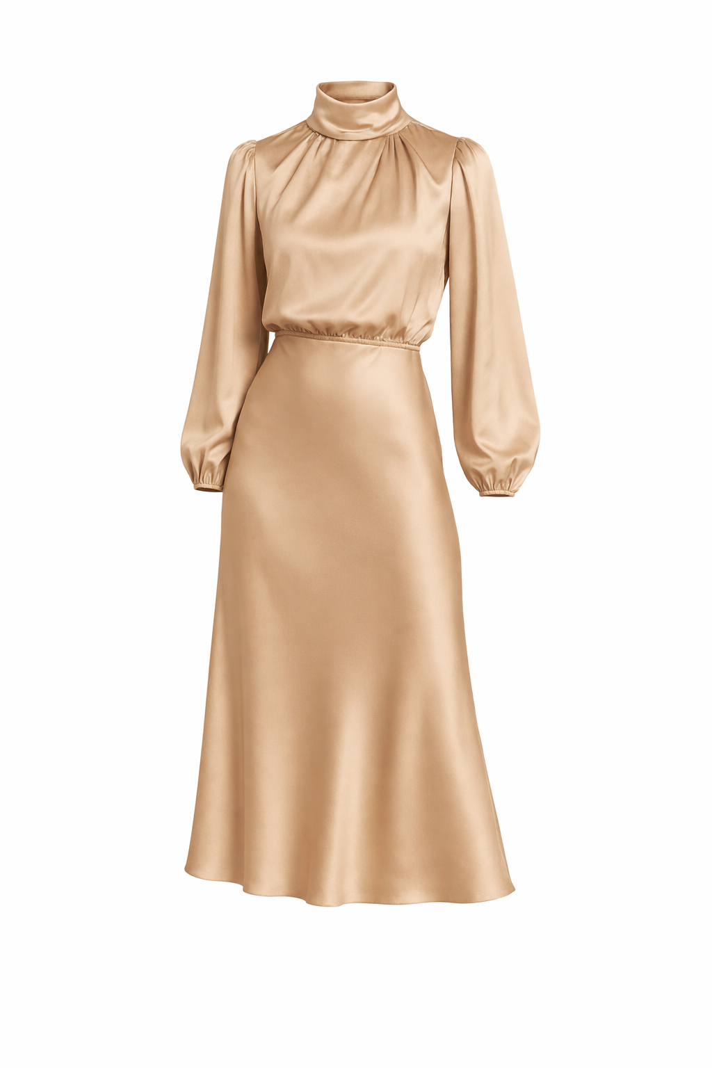 Women's High Waist Long Sleeve  Midi Dress