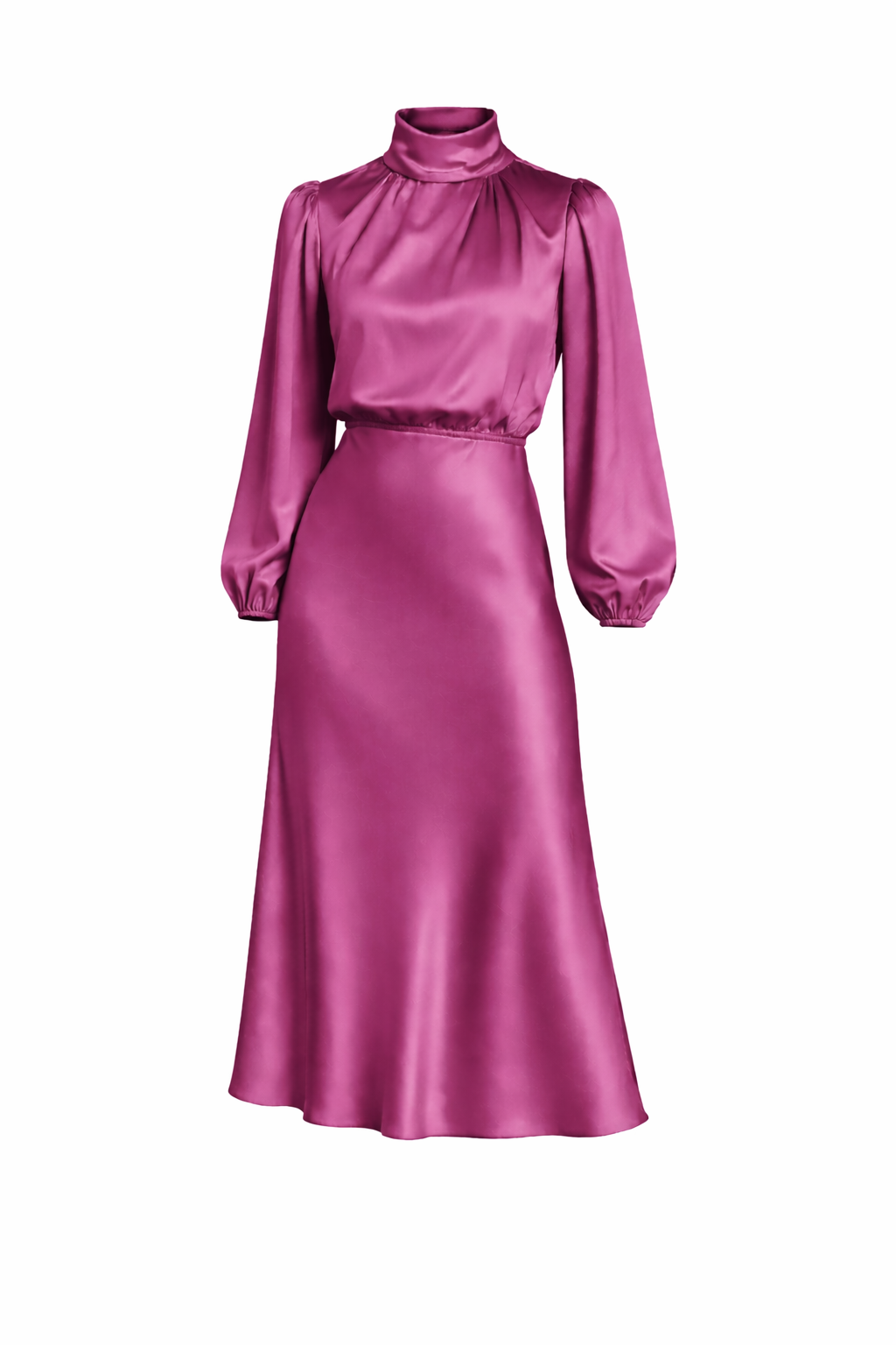 Women's High Waist Long Sleeve  Midi Dress