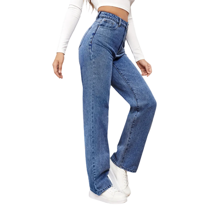 Women's High Waist Straight Leg Denim Jeans with Full Length Fit