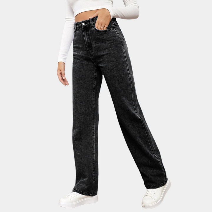 Women's High Waist Straight Leg Denim Jeans with Full Length Fit