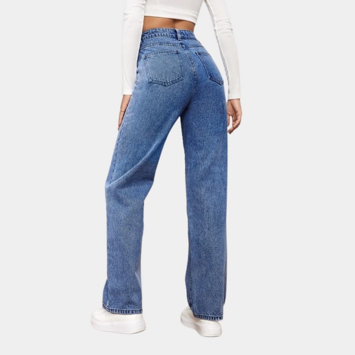 Women's High Waist Straight Leg Denim Jeans with Full Length Fit