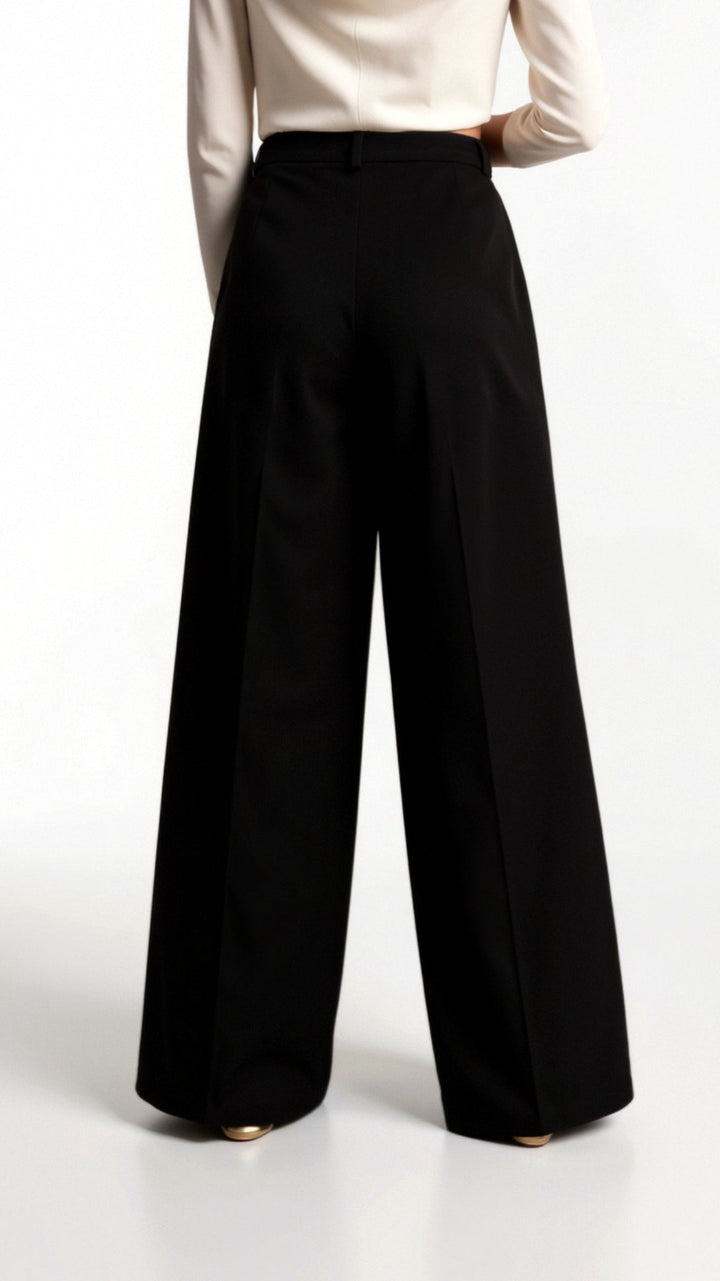 Women's High Waist Wide Leg Trousers with Front Pleats