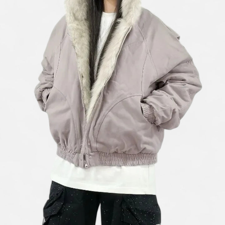 Women’s Hooded Short Coat with Fur Collar