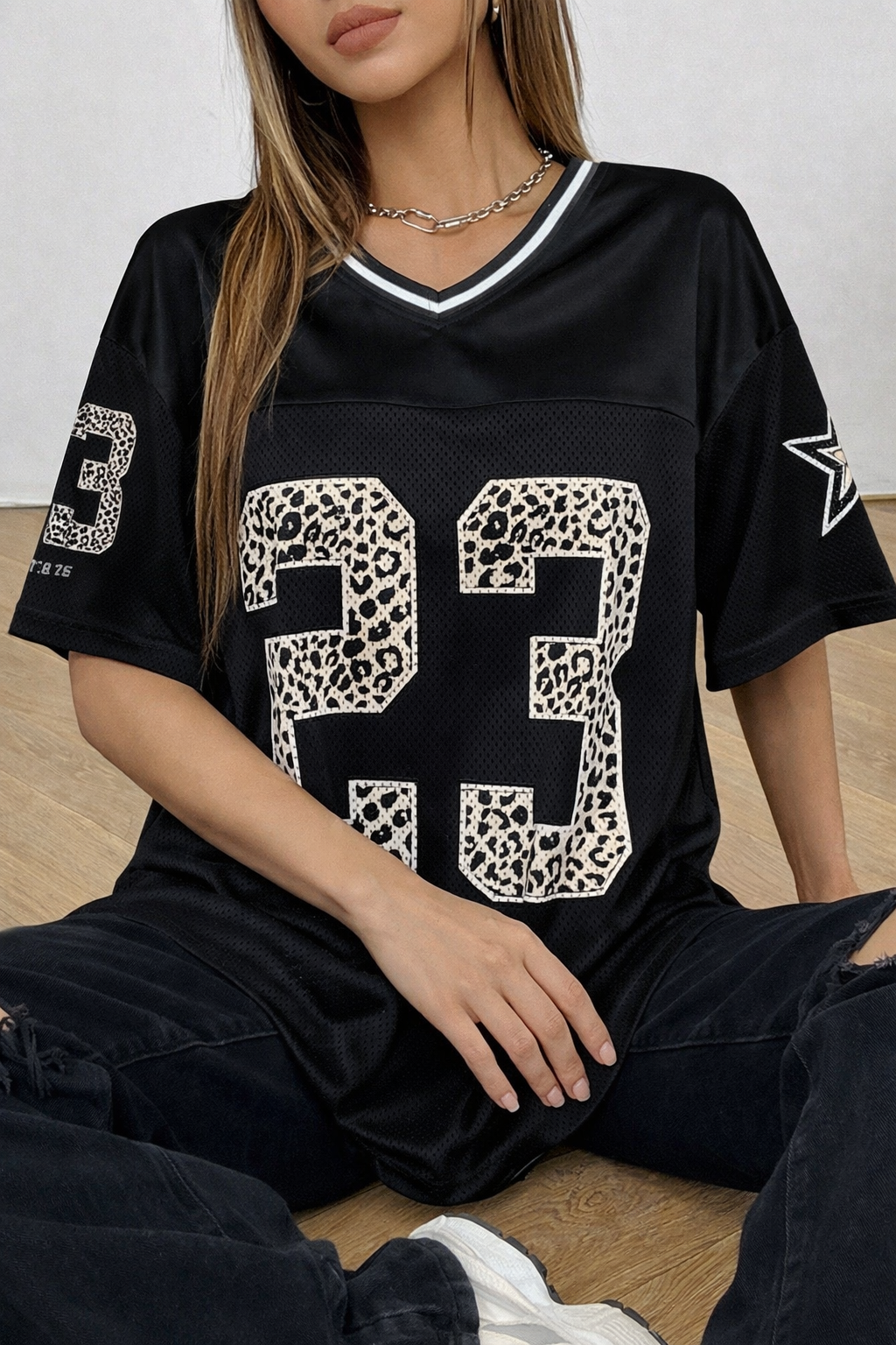 Women's Jersey Short Sleeve V Neck Loose T-shirt