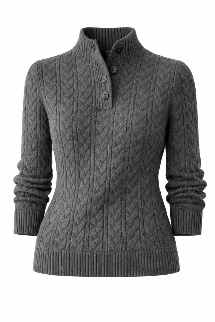 Women's Knitted Half Button Turtle Neck Sweater