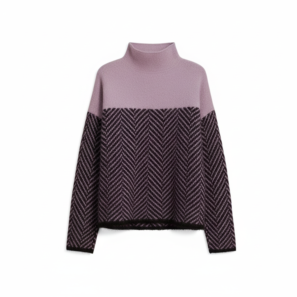 Women's Knitted Sweater with Pattern and High Collar