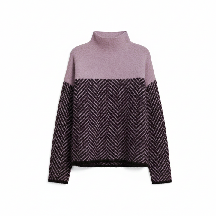 Women's Knitted Sweater with Pattern and High Collar