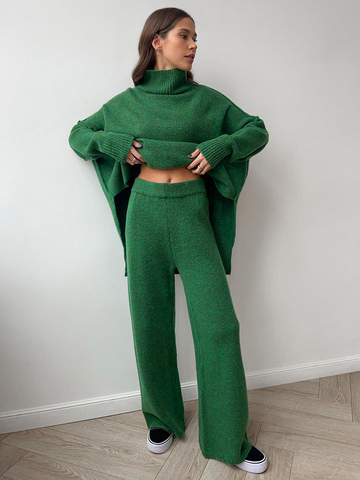 Women's Knitted Turtleneck and Wide Leg Trouser Set