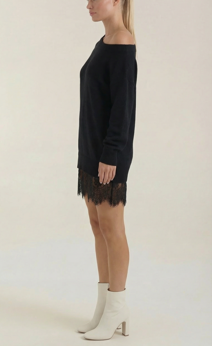 Women's Lace Hem Knit Mini Dress