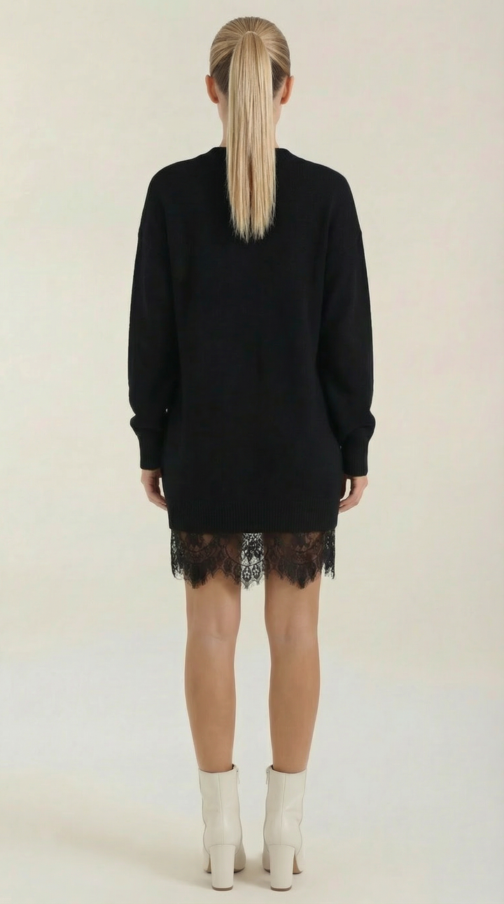 Women's Lace Hem Knit Mini Dress