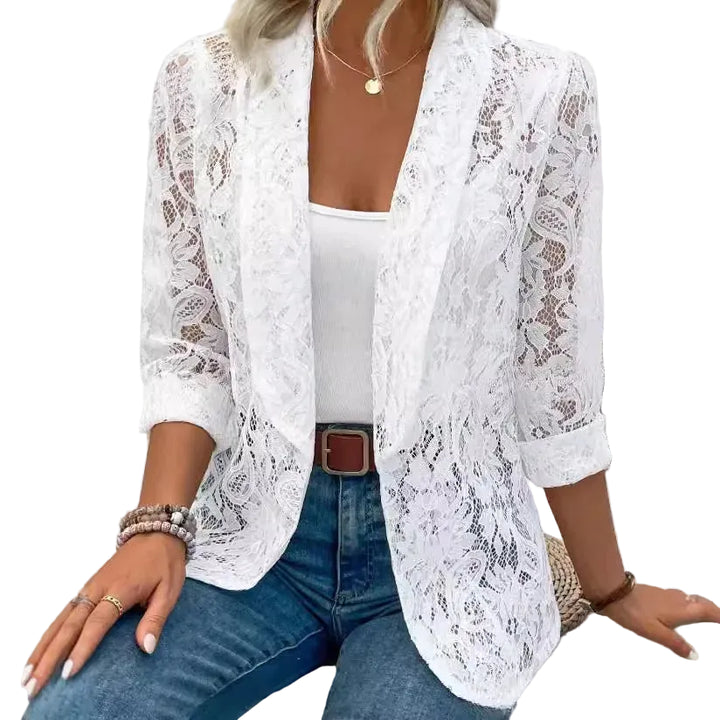 Women's Lace Open Front Notch Collar Blazer